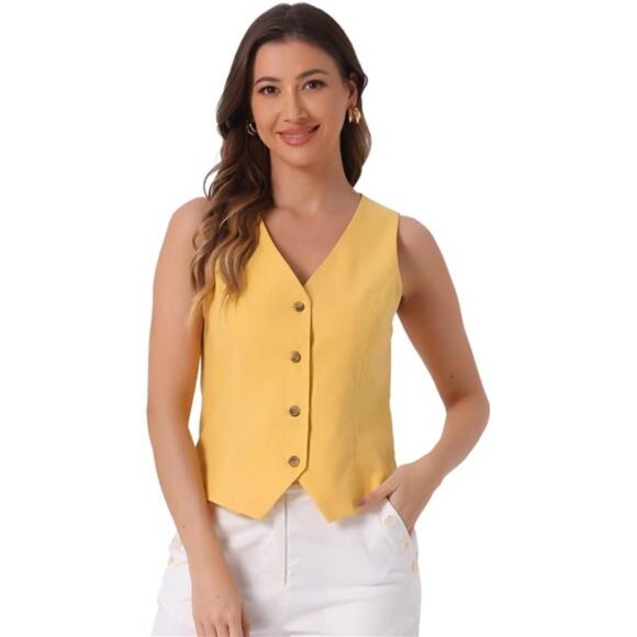 Vest Waistcoat for Women Yellow - Picture 1 of 5